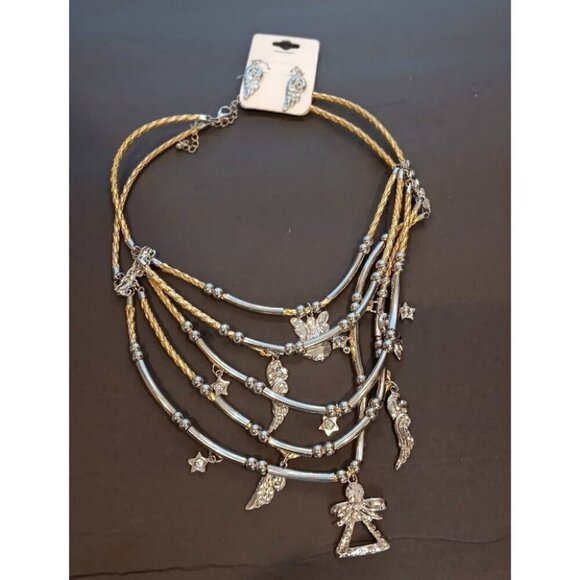 Womans Jewlery 2 Angel Necklace & Earrings Set Gold & Silver Color (Costume) - Picture 3 of 3
